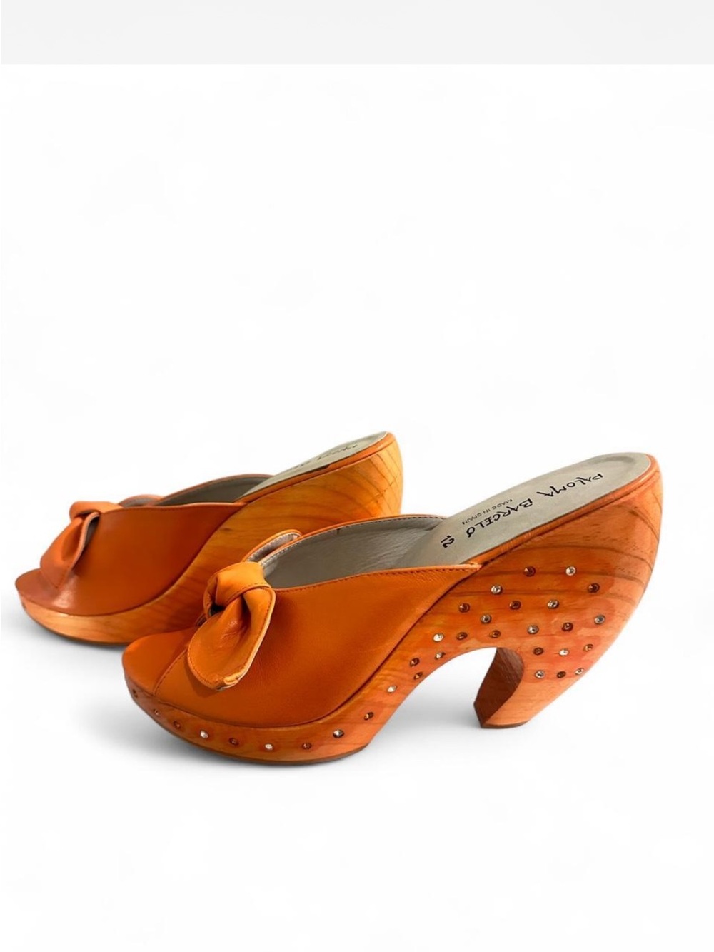 RARE 🍊 Paloma Barceló Orange Leather Bow Clogs | Size 10 | Made in Spain